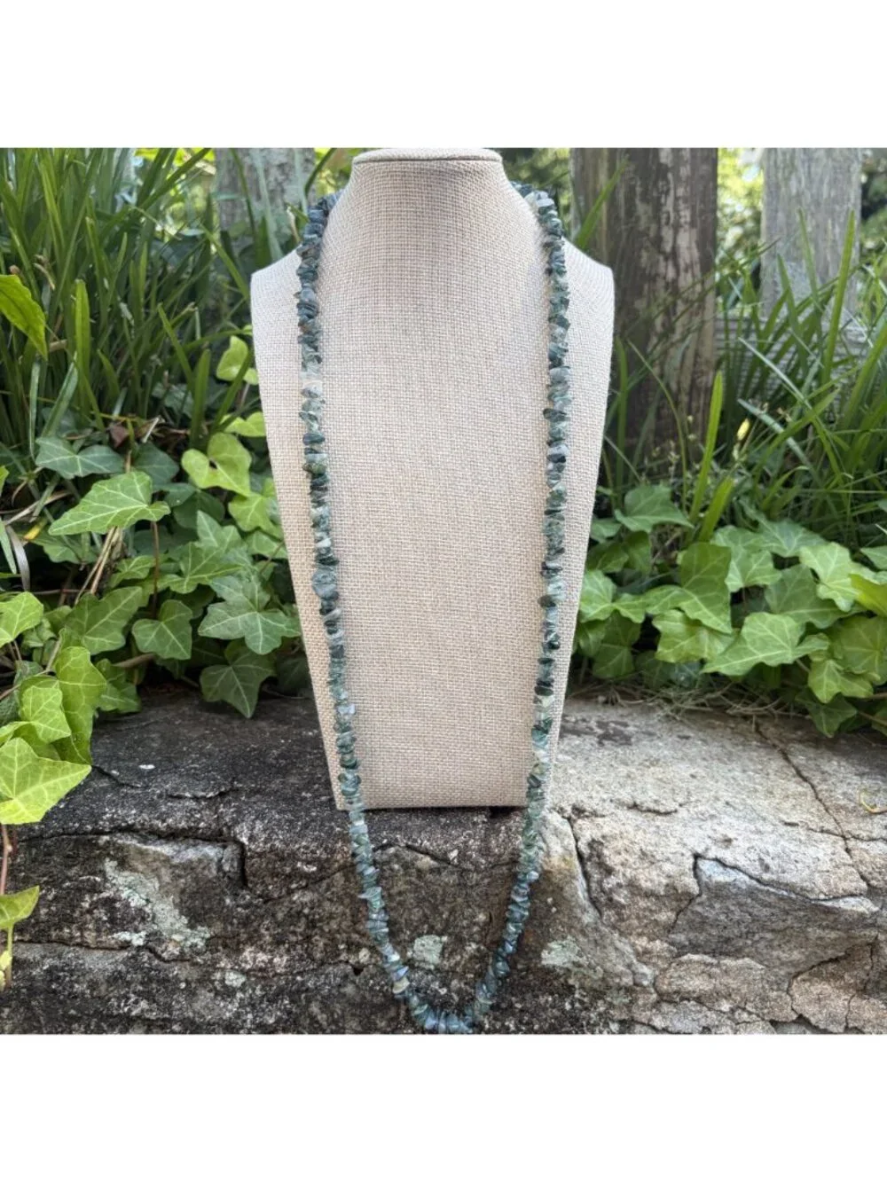 Boho Natural Stone Chip Necklace Bundle Tiger's Eye Unakite Moss Agate Long 32
